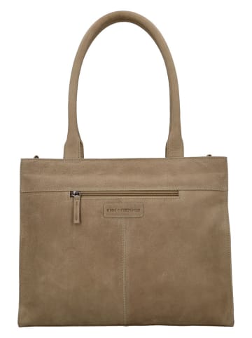 HIDE & STITCHES Leder-Schultertasche in Beige - (B)38 x (H)29 x (T)7 cm