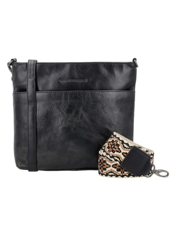 HIDE & STITCHES Leder-Umhängetasche in Schwarz - (B)26 x (H)25 x (T)4 cm