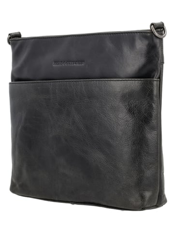 HIDE & STITCHES Leren schoudertas zwart - (B)26 x (H)25 x (D)4 cm