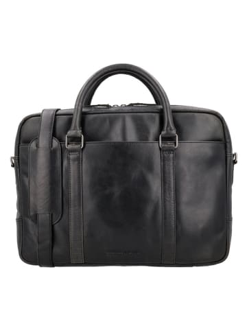 HIDE & STITCHES Leder-Businesstasche in Schwarz - (B)38 x (H)29 x (T)7 cm