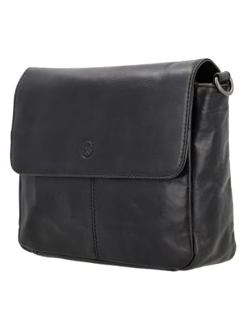 HIDE & STITCHES Leren schoudertas zwart - (B)24 x (H)17 x (D)7 cm