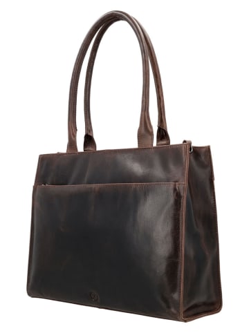 HIDE & STITCHES Leder-Schultertasche in Braun - (B)38 x (H)29 x (T)7 cm