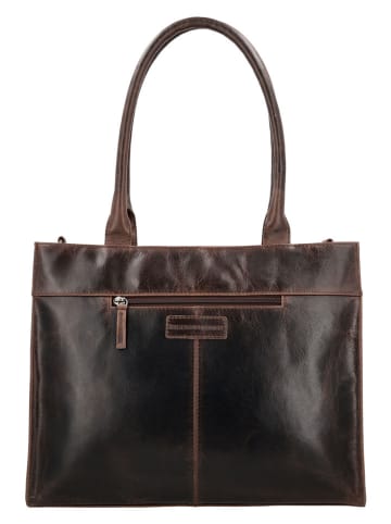 HIDE & STITCHES Leren schoudertas bruin - (B)38 x (H)29 x (D)7 cm