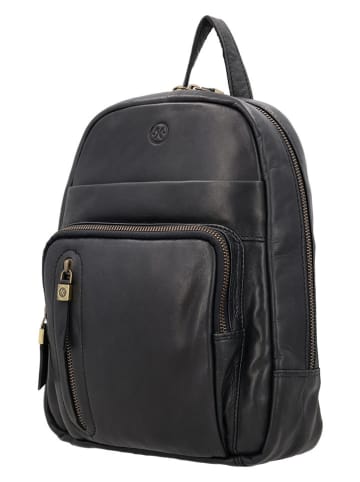 HIDE & STITCHES Leder-Rucksack in Schwarz - (B)23,5 x (H)28,5 x (T)8,5 cm