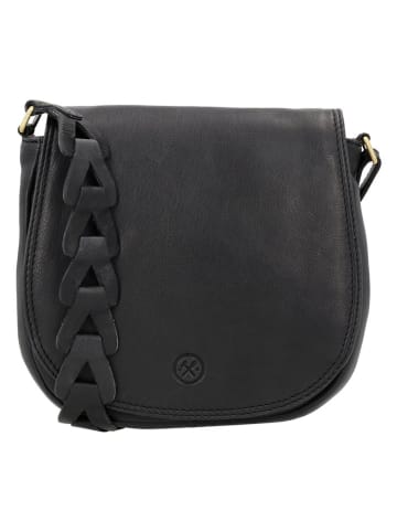 HIDE & STITCHES Leder-Umhängetasche in Schwarz - (B)20 x (H)19 x (T)5 cm