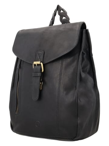 HIDE & STITCHES Leder-Rucksack in Schwarz - (B)25 x (H)32 x (T)12 cm
