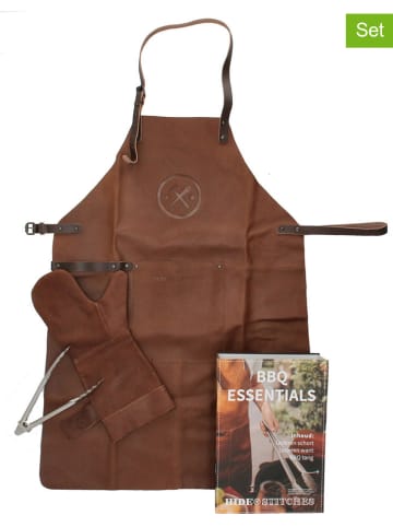 HIDE & STITCHES 4-delige grillset "Barbecue" cognackleurig