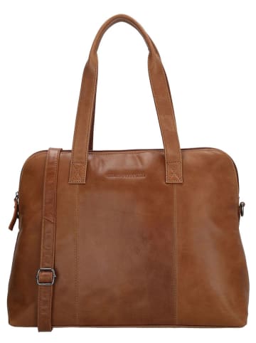 HIDE & STITCHES Leder-Schultertasche in Hellbraun - (B)36 x (H)28 x (T)12 cm