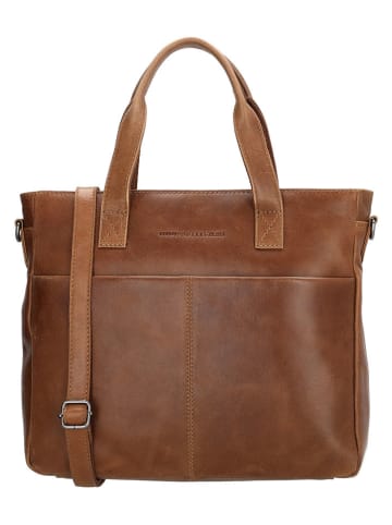 HIDE & STITCHES Leder-Henkeltasche "Porto" in Hellbraun - (B)33,5 x (H)28 x (T)9 cm