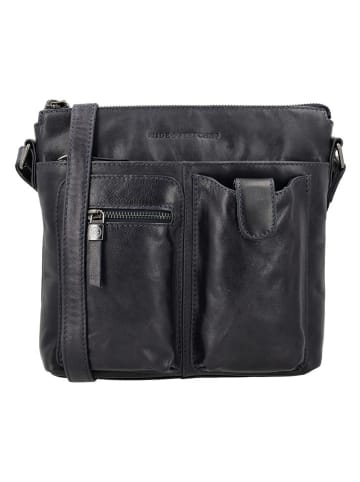 HIDE & STITCHES Leren schoudertas zwart - (B)25 x (H)23 x (D)4 cm