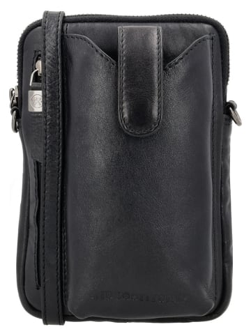 HIDE & STITCHES Leder-Handytasche in Schwarz - (B)13 x (H)19 x (T)2 cm