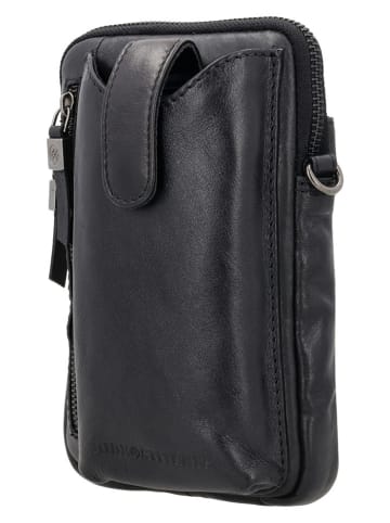 HIDE & STITCHES Leren smartphonetas zwart - (B)13 x (H)19 x (D)2 cm