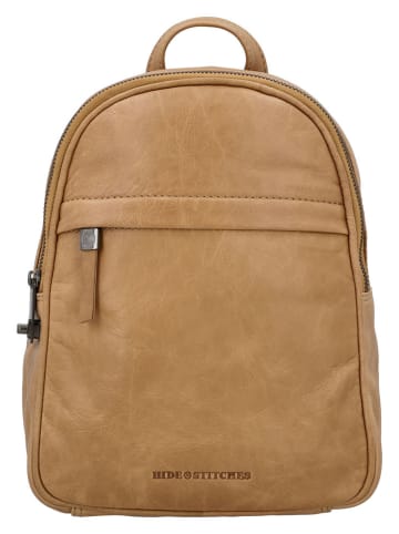HIDE & STITCHES Leder-Rucksack in Hellbraun - (B)20 x (H)27 x (T)12 cm