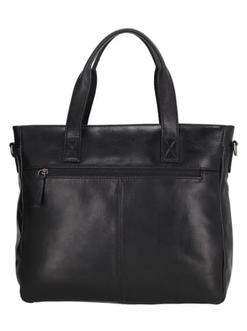 HIDE & STITCHES Leder-Henkeltasche "Porto" in Schwarz - (B)33,5 x (H)28 x (T)9 cm