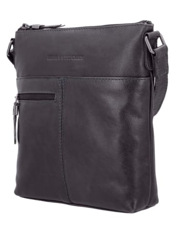 HIDE & STITCHES Leren schoudertas "Porto" zwart - (B)23 x (H)23 x (D)4 cm