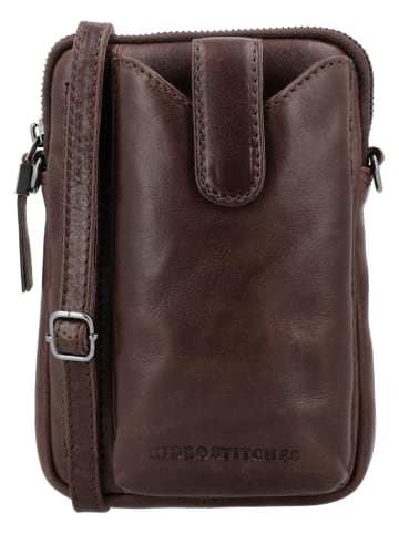 HIDE & STITCHES Leder-Handytasche "Porto" in Dunkelbraun - (B)13 x (H)19 x (T)2 cm