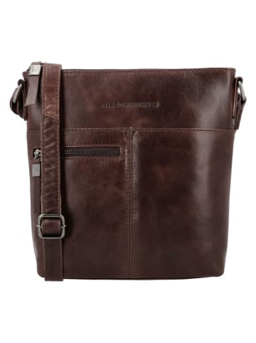 HIDE & STITCHES Leder-Umhängetasche "Porto" in Dunkelbraun - (B)23 x (H)23 x (T)4 cm