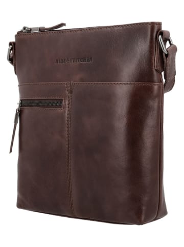 HIDE & STITCHES Leder-Umhängetasche "Porto" in Dunkelbraun - (B)23 x (H)23 x (T)4 cm