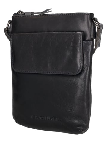 HIDE & STITCHES Leren schoudertas "Porto" zwart - (B)17 x (H)22 x (D)2 cm