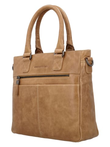 HIDE & STITCHES Leder-Henkeltasche "Porto" in Hellbraun - (B)33 x (H)28 x (T)9 cm