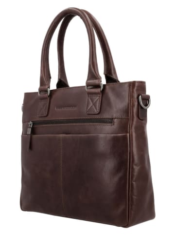 HIDE & STITCHES Leren handtas "Porto" donkerbruin - (B)35 x (H)28 x (D)9 cm