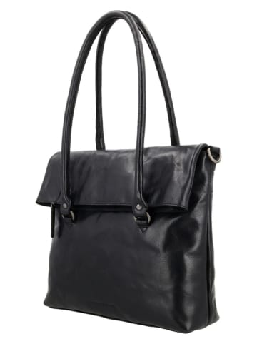 HIDE & STITCHES Leder-Schultertasche "Westland" in Schwarz - (B)36 x (H)29 x (T)9 cm