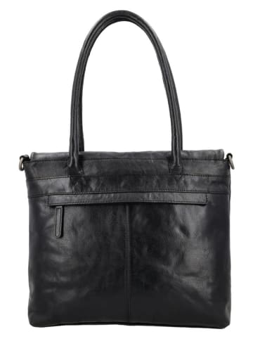 HIDE & STITCHES Leder-Schultertasche "Westland" in Schwarz - (B)36 x (H)29 x (T)9 cm