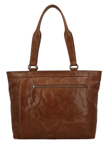 HIDE & STITCHES Leder-Schultertasche in Hellbraun - (B)37 x (H)29 x (T)8 cm