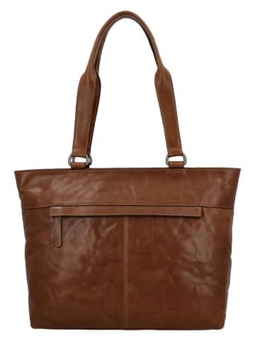 HIDE & STITCHES Leder-Schultertasche in Hellbraun - (B)37 x (H)29 x (T)8 cm