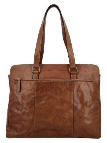 HIDE & STITCHES Leder-Schultertasche "Westland" in Cognac - (B)40 x (H)32 x (T)13,5 cm