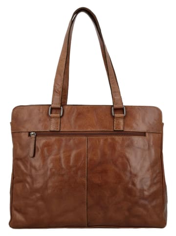 HIDE & STITCHES Leder-Schultertasche "Westland" in Cognac - (B)40 x (H)32 x (T)13,5 cm