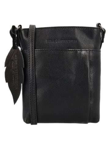 HIDE & STITCHES Leder-Umhängetasche in Schwarz - (B)22 x (H)24 x (T)3 cm
