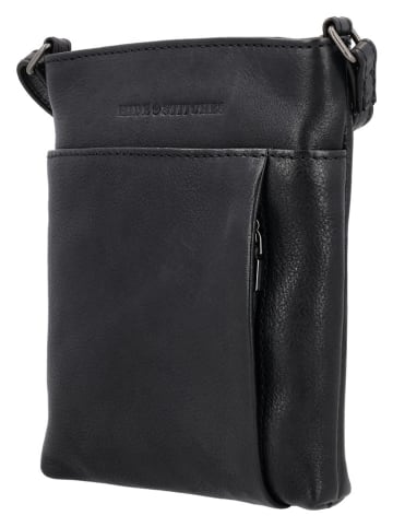 HIDE & STITCHES Leder-Umhängetasche in Schwarz - (B)22 x (H)24 x (T)3 cm