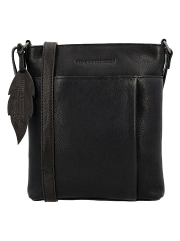 HIDE & STITCHES Leder-Umhängetasche in Schwarz - (B)17 x (H)20 x (T)2 cm