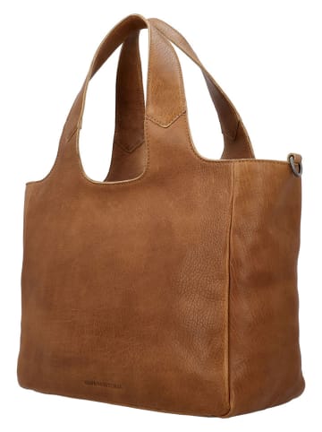 HIDE & STITCHES Leder-Henkeltasche in Hellbraun - (B)34 x (H)28 x (T)15 cm