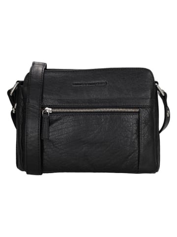 HIDE & STITCHES Leder-Umhängetasche in Schwarz - (B)20 x (H)26 x (T)8 cm