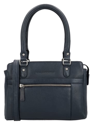 HIDE & STITCHES Leder-Henkeltasche in Dunkelblau - (B)35 x (H)22 x (T)8 cm