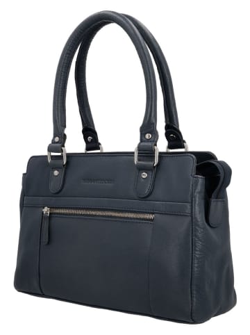 HIDE & STITCHES Leder-Henkeltasche in Dunkelblau - (B)27 x (H)19 x (T)8 cm