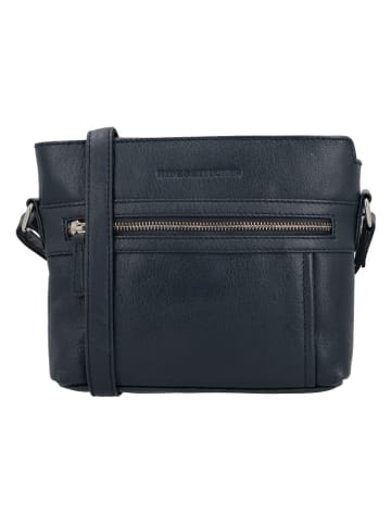 HIDE & STITCHES Leren schoudertas donkerblauw - (B)21 x (H)18 x (D)5 cm