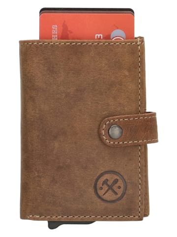 HIDE & STITCHES Leren portemonnee lichtbruin - (B)8 x (H)10 x (D)1,5 cm
