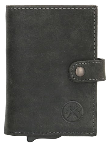 HIDE & STITCHES Leren portemonnee antraciet - (B)8 x (H)10 x (D)1,5 cm