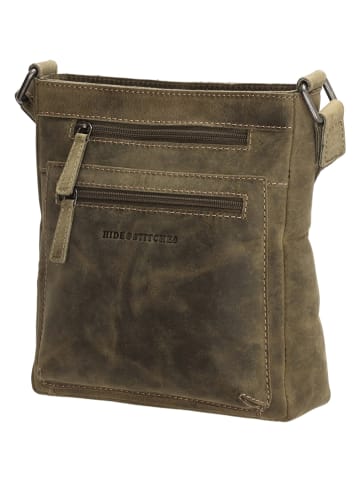 HIDE & STITCHES Leder-Umhängetasche in Oliv - (B)21 x (H)23 x (T)6 cm