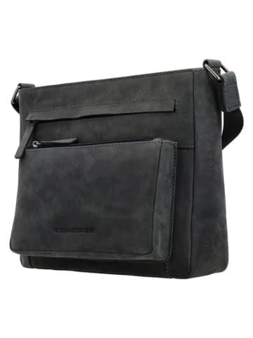 HIDE & STITCHES Leren schoudertas "Idaho" zwart - (B)27 x (H)23 x (D)7 cm