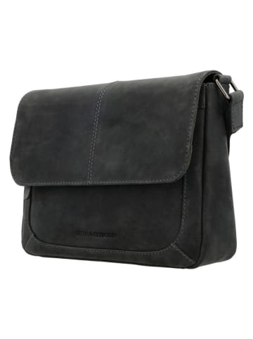 HIDE & STITCHES Leren schoudertas "Idaho" zwart - (B)21 x (H)27 x (D)7 cm