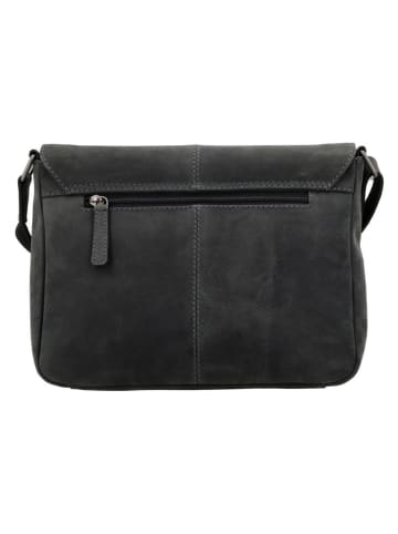 HIDE & STITCHES Leder-Umhängetasche "Idaho" in Schwarz - (B)21 x (H)27 x (T)7 cm