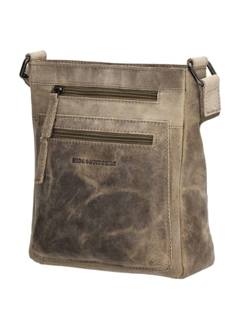 HIDE & STITCHES Leder-Umhängetasche in Beige - (B)21 x (H)23 x (T)6 cm