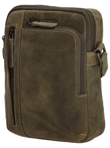 HIDE & STITCHES Leder-Umhängetasche in Oliv - (B)18 x (H)21 x (T)6 cm