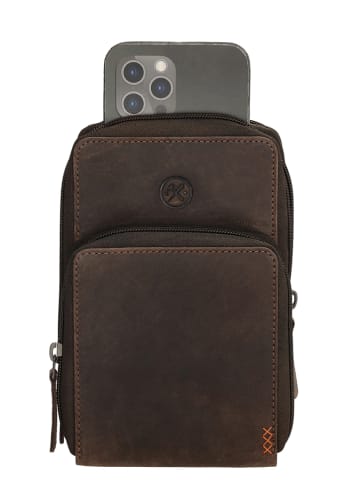 HIDE & STITCHES Leren smartphonetas bruin - (B)11 x (H)20 x (D)13 cm