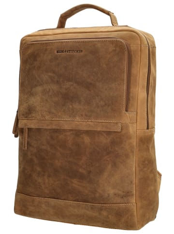 HIDE & STITCHES Leder-Rucksack in Hellbraun - (B)30 x (H)40 x (T)10 cm