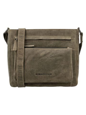 HIDE & STITCHES Leren schoudertas "Idaho" kaki - (B)27 x (H)23 x (D)7 cm